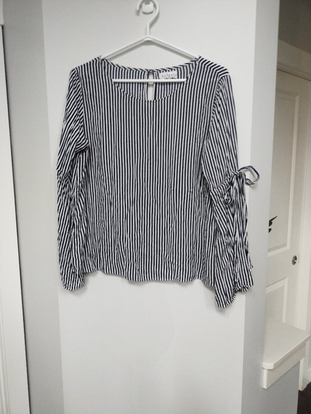 Velvet from Anthropologie blouse with bell sleeves and tie on sleeves